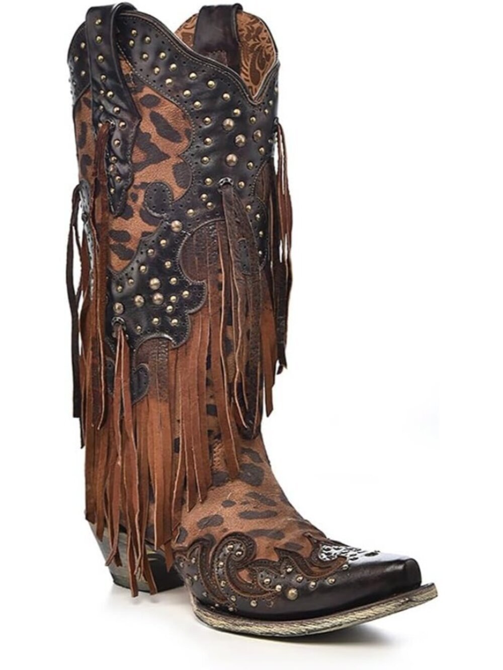 Women's Honey Handcrafted Western Snip Toe Fringe Leather Cowgirl Boots